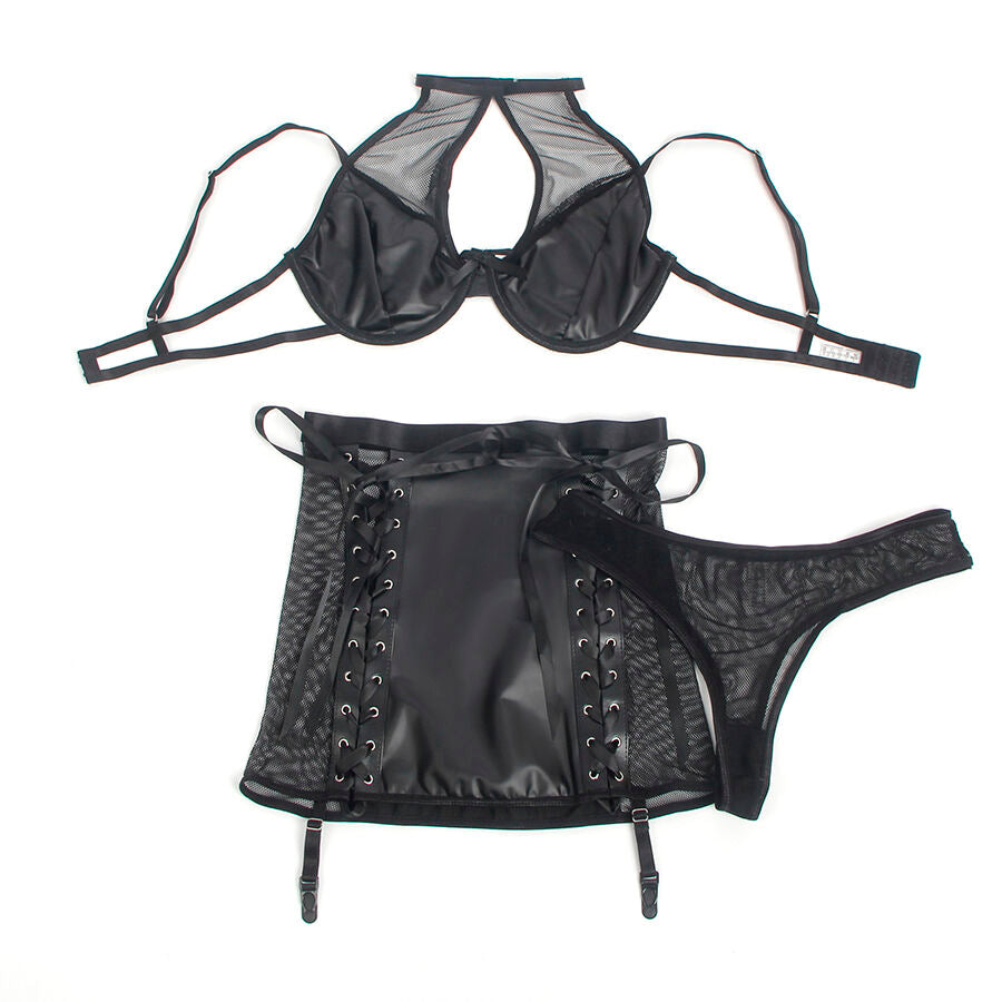 SUBBLIME - 957582 ENSEMBLE SOUTIEN-GORGE ET JUPE EN CUIR NOIR S/M
