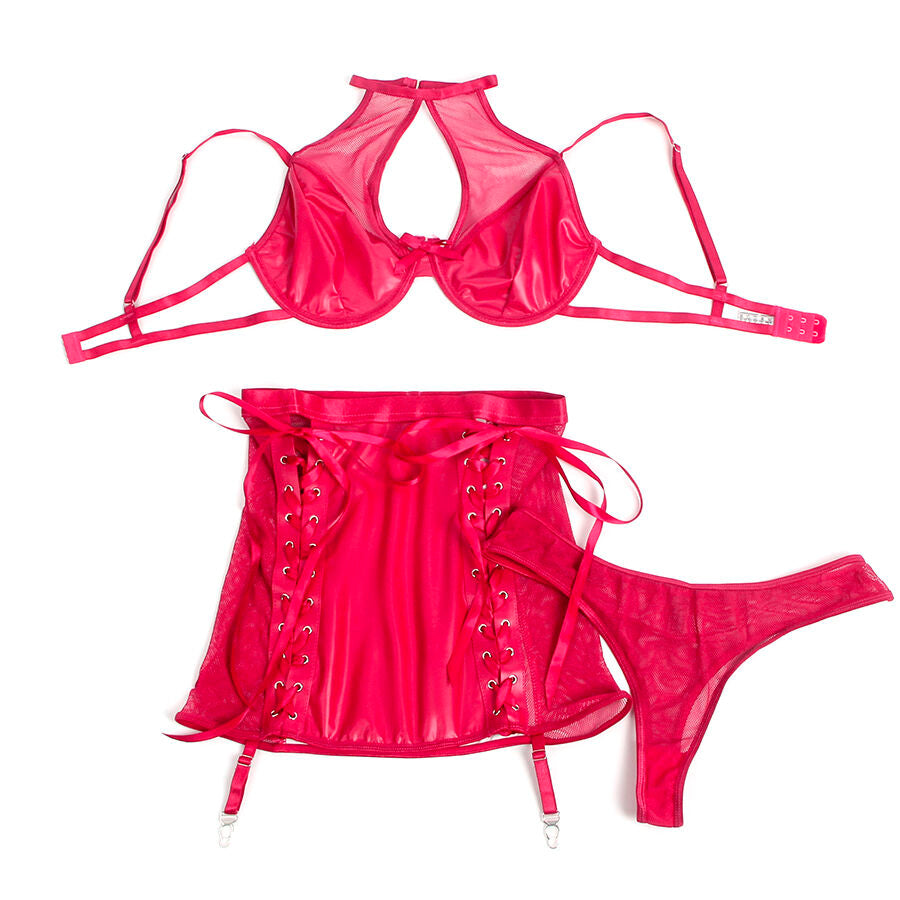 SUBBLIME - 957612 RED LEATHER BRA AND SKIRT SET L/XL