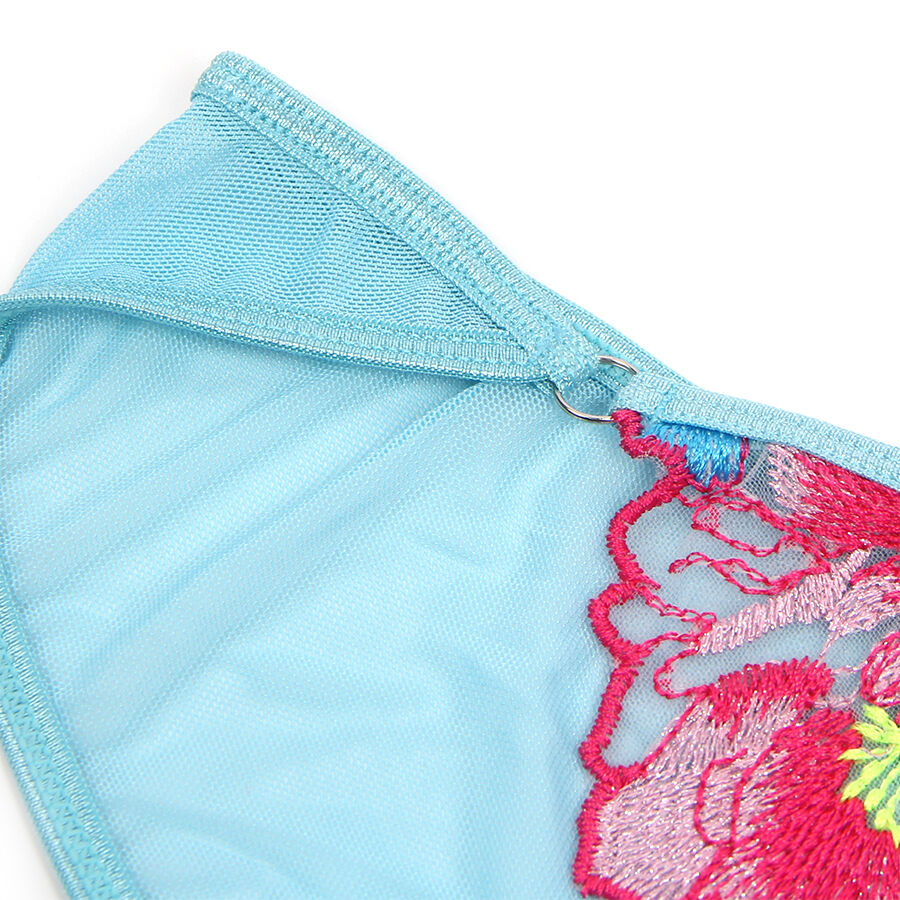 SUBBLIME - 957650 EMBROIDERED ROSE FLOWERS BRA AND GARTER BELT SET L/XL