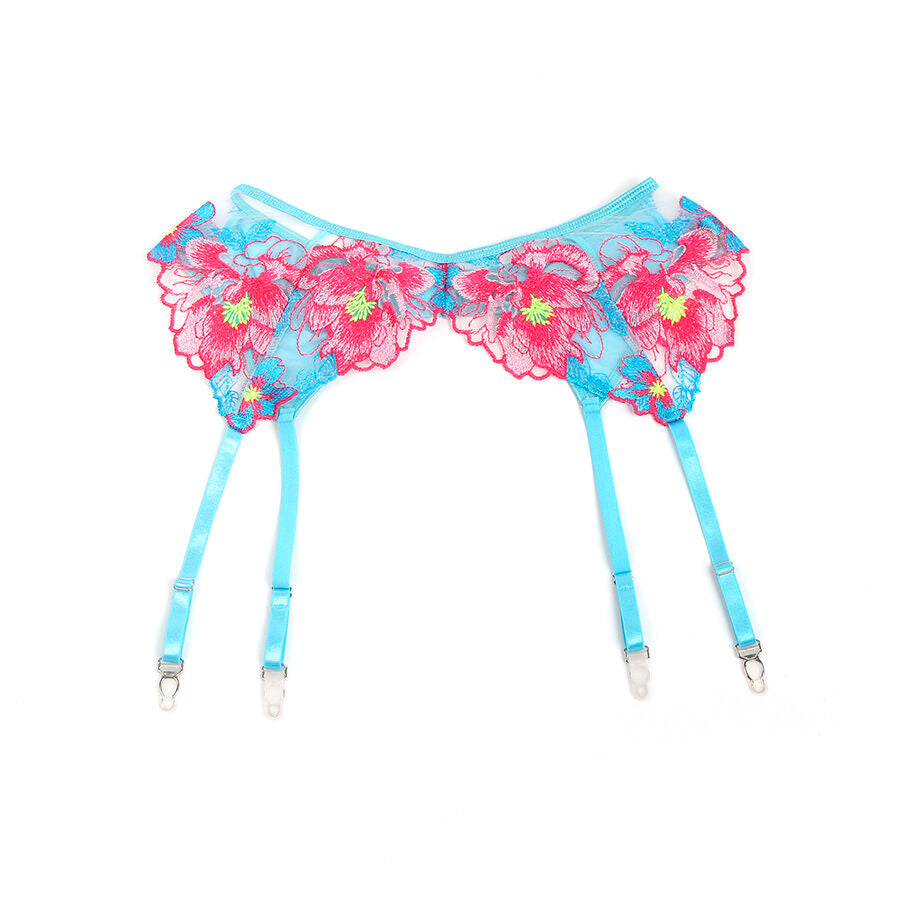 SUBBLIME - 957650 EMBROIDERED ROSE FLOWERS BRA AND GARTER BELT SET L/XL