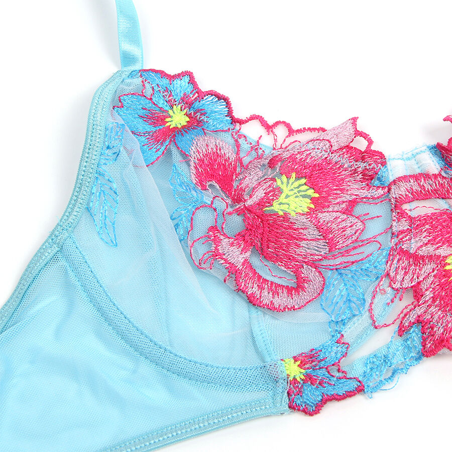 SUBBLIME - 957650 EMBROIDERED ROSE FLOWERS BRA AND GARTER BELT SET L/XL