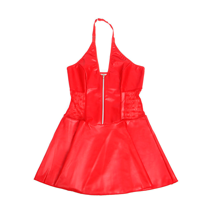 SUBBLIME - 957735 RED LACE ZIP LEATHER DRESS L/XL