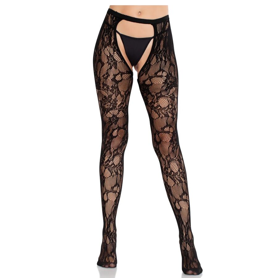 LEG AVENUE - PINK LACE STOCKINGS WITH BLACK OPEN BACK
