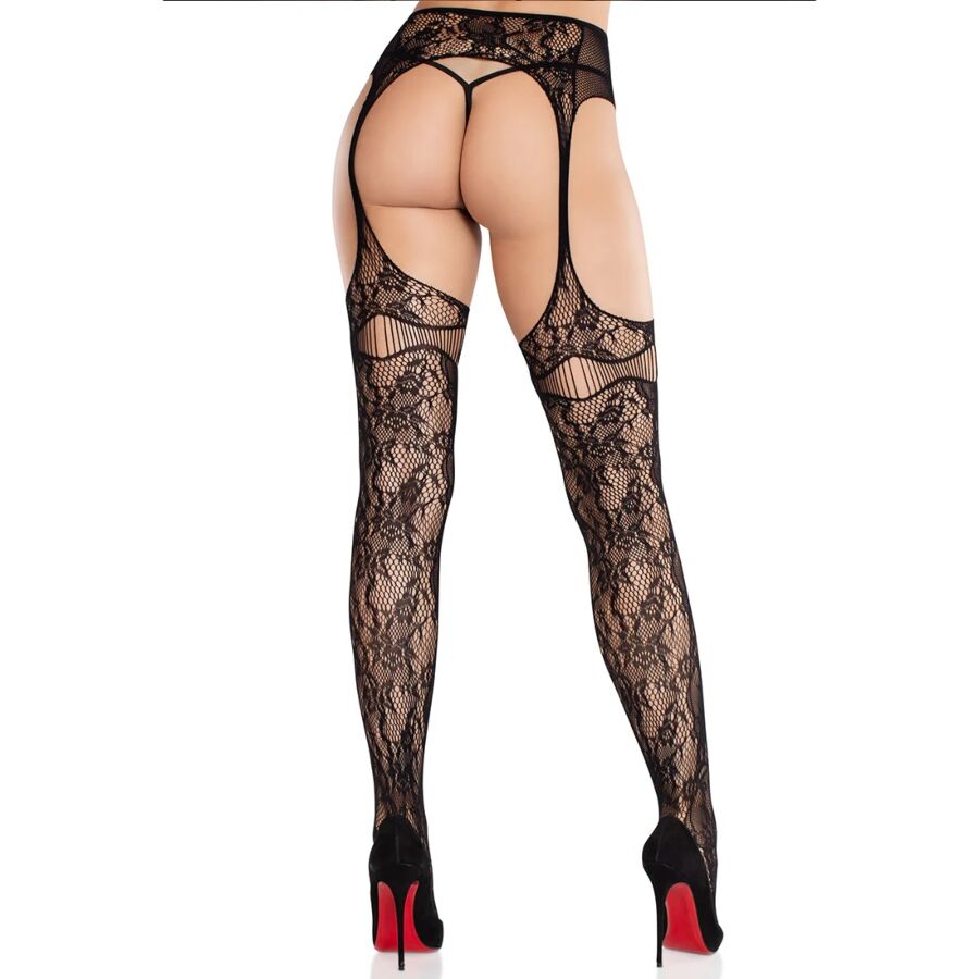 LEG AVENUE - LACE TOP HOLD-UPS BLACK
