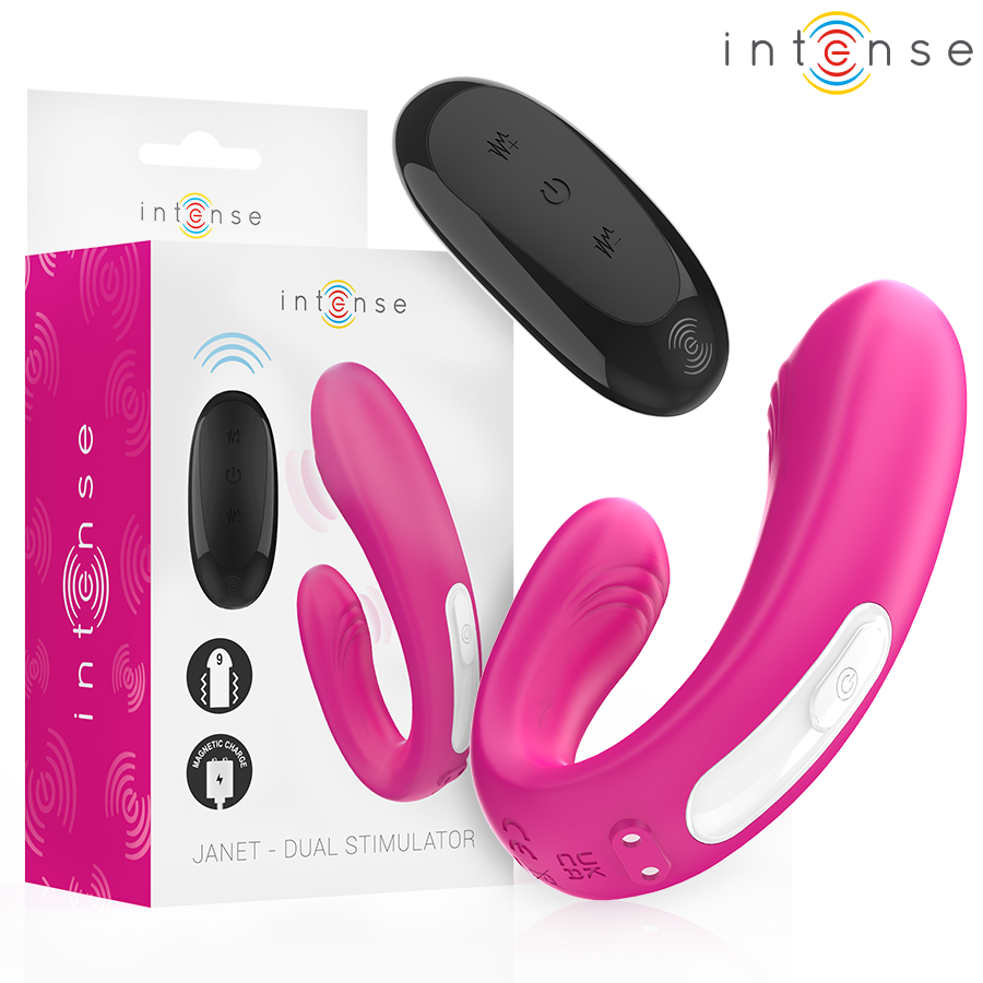 INTENSE - JANET DOUBLE STIMULATOR AND U-SHAPED VIBRATOR WITH REMOTE CONTROL PINK
