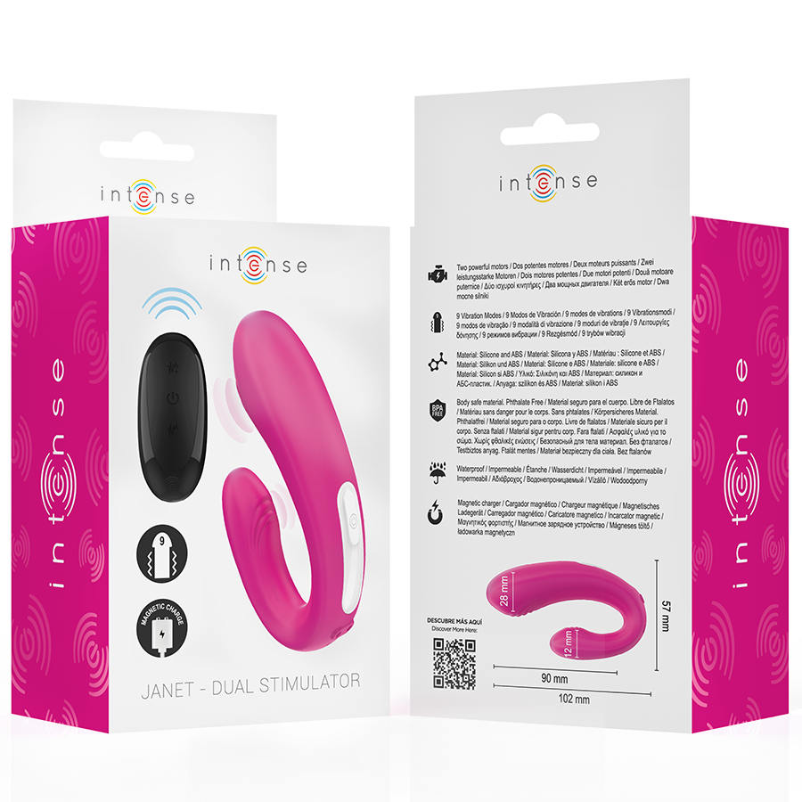 INTENSE - JANET DOUBLE STIMULATOR AND U-SHAPED VIBRATOR WITH REMOTE CONTROL PINK