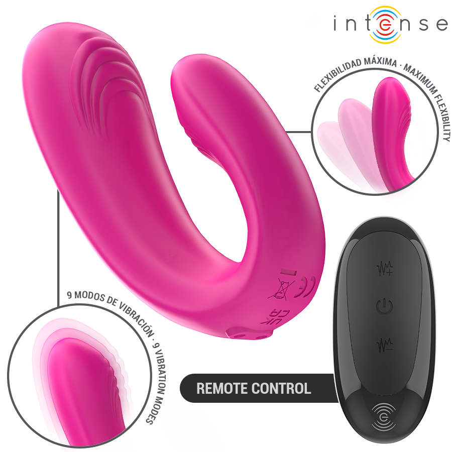 INTENSE - JANET DOUBLE STIMULATOR AND U-SHAPED VIBRATOR WITH REMOTE CONTROL PINK