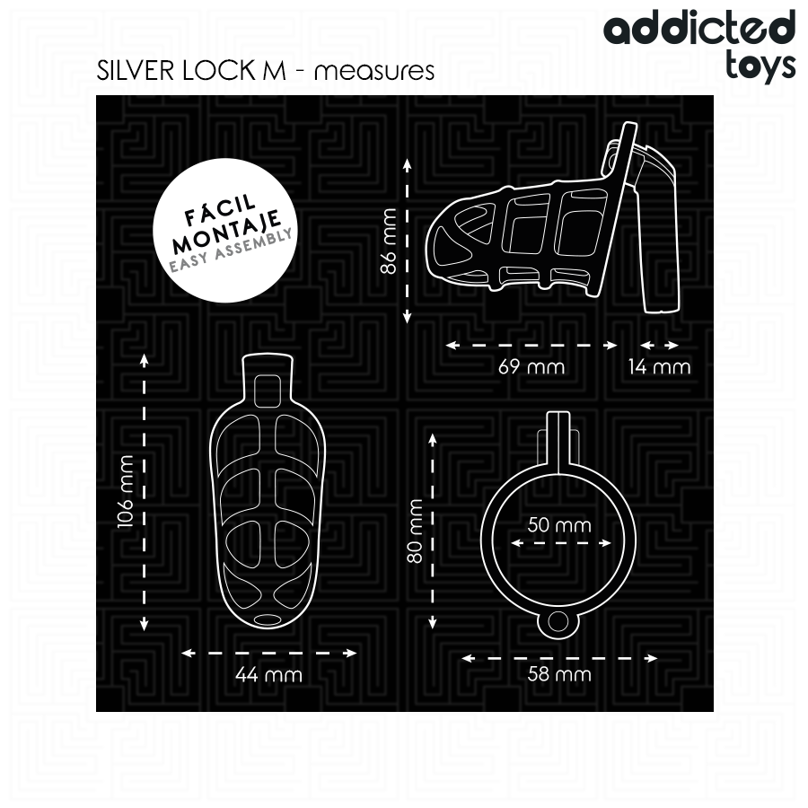 ADDICTED TOYS LOCKED - METAL PENIS CAGE WITH SILVER LOCK SIZE M