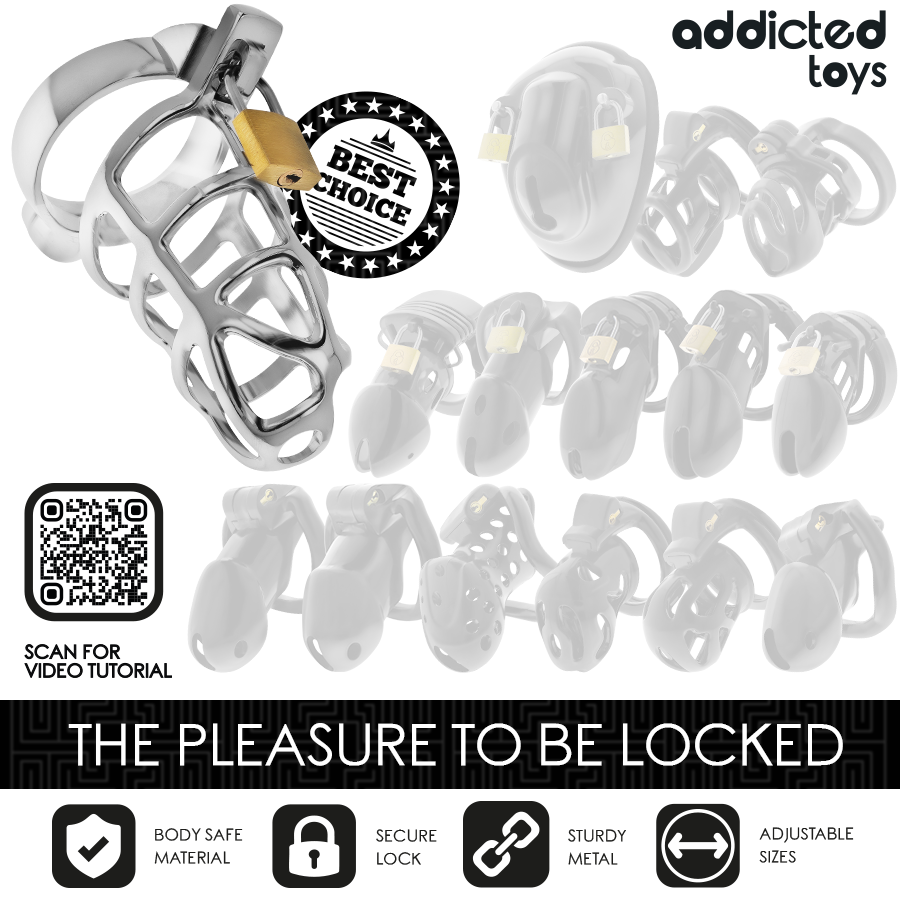 ADDICTED TOYS LOCKED - METAL PENIS CAGE WITH SILVER LOCK SIZE M