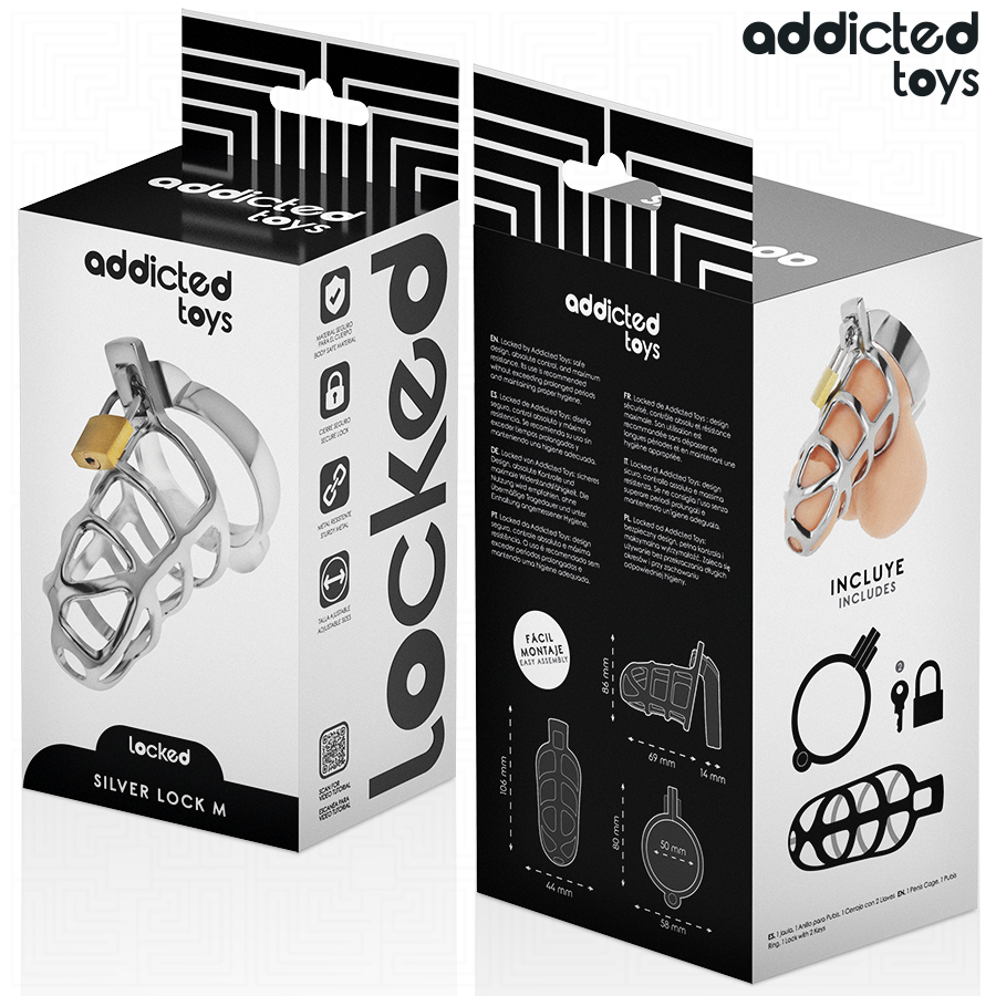 ADDICTED TOYS LOCKED - METAL PENIS CAGE WITH SILVER LOCK SIZE M