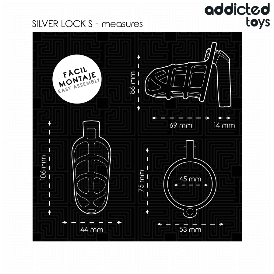 ADDICTED TOYS LOCKED - METAL PENIS CAGE WITH LOCK SILVER SIZE S