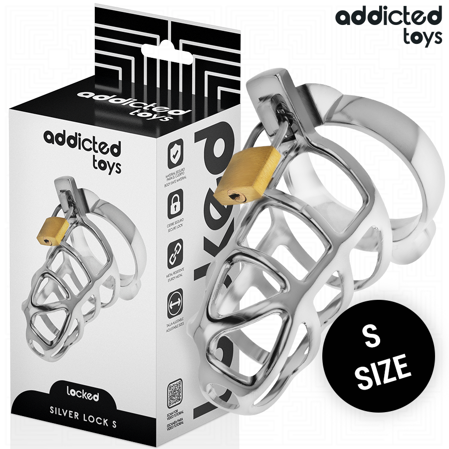 ADDICTED TOYS LOCKED - METAL PENIS CAGE WITH LOCK SILVER SIZE S