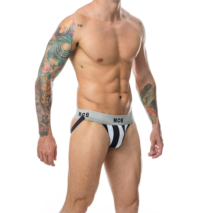 MOB - CLASSIC STRIPED WHITE JOCK STRAP SIZE XL