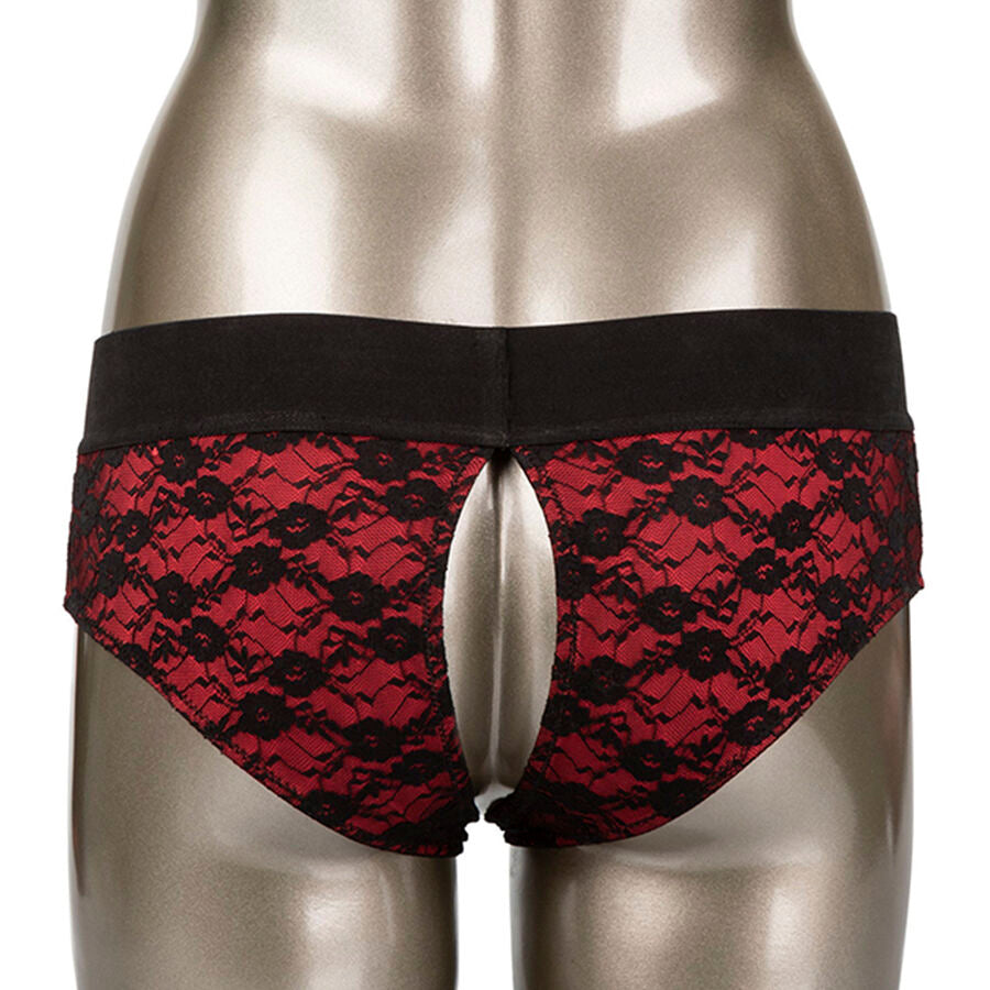 CALEXOTICS - SCANDAL CROTCHLESS PANTY SET WITH DILDO SIZE S/M