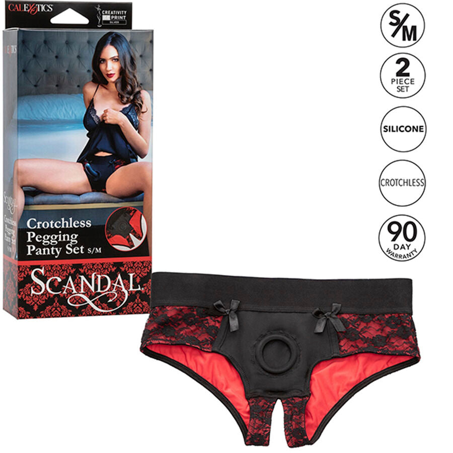 CALEXOTICS - SCANDAL CROTCHLESS PANTY SET WITH DILDO SIZE S/M