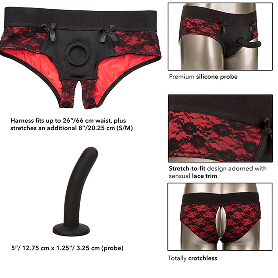 CALEXOTICS - SCANDAL CROTCHLESS PANTY SET WITH DILDO SIZE S/M