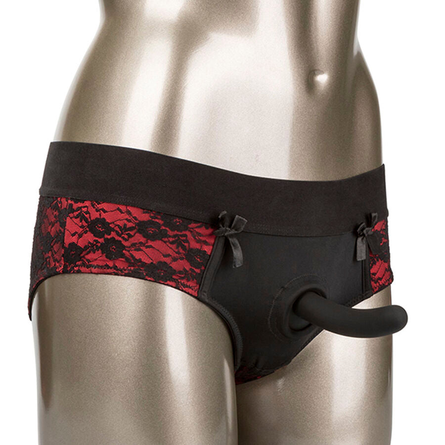CALEXOTICS - SCANDAL CROTCHLESS PANTY SET WITH DILDO SIZE S/M