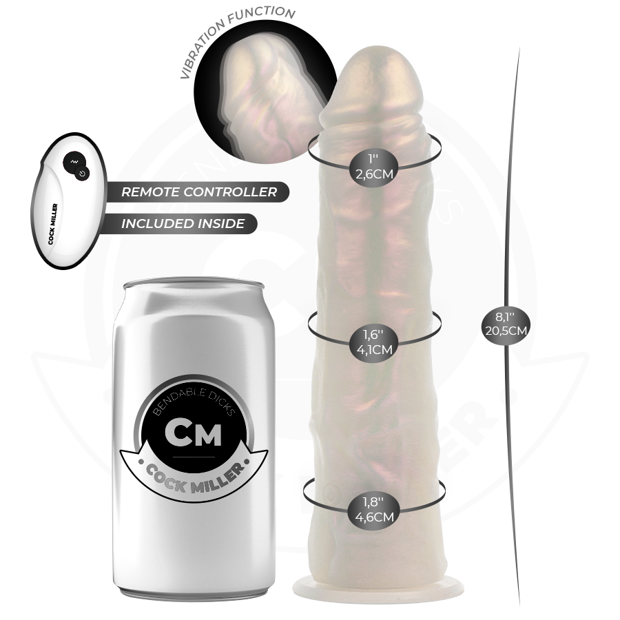 COCK MILLER - DILDO WITH SUCTION CUP, LIGHTS, AND VIBRATIONS WITH REMOTE CONTROL WHITE 20.5 CM