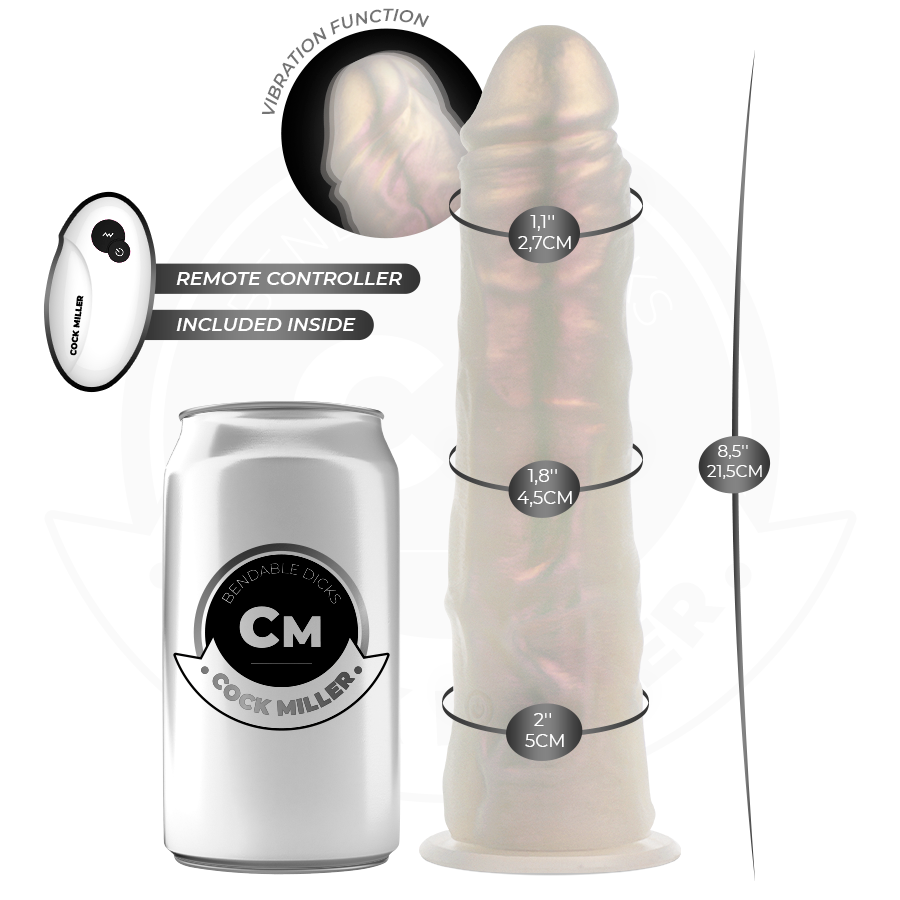 COCK MILLER - SUCKING DILDO WITH SUCTION CUP, LIGHTS AND VIBRATIONS WITH REMOTE CONTROL WHITE 21.5 CM