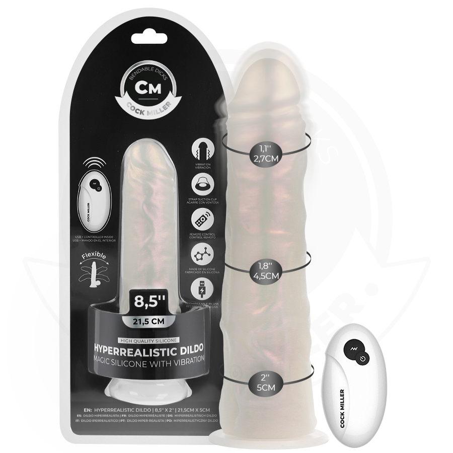 COCK MILLER - SUCKING DILDO WITH SUCTION CUP, LIGHTS AND VIBRATIONS WITH REMOTE CONTROL WHITE 21.5 CM