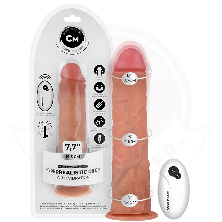 COCK MILLER - GODE RÉALISTE AVEC VENTOUSE ET TÉLÉCOMMANDE VIBRATIONS 19,5 CM