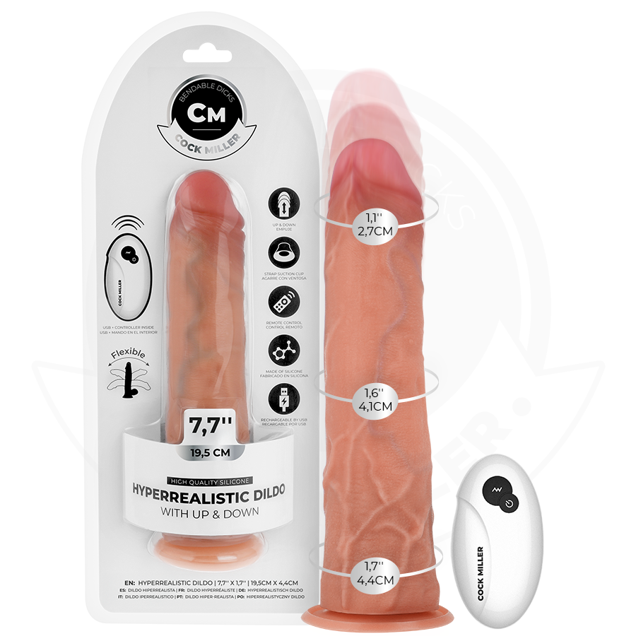 COCK MILLER - HYPERREALISTIC THRUSTING DILDO WITH SUCTION CUP AND REMOTE CONTROL 19.5 CM