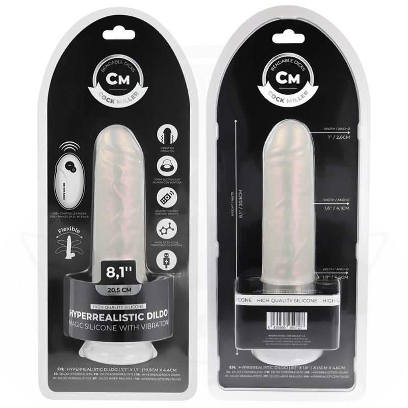 COCK MILLER - DILDO WITH SUCTION CUP, LIGHTS, AND VIBRATIONS WITH REMOTE CONTROL WHITE 20.5 CM