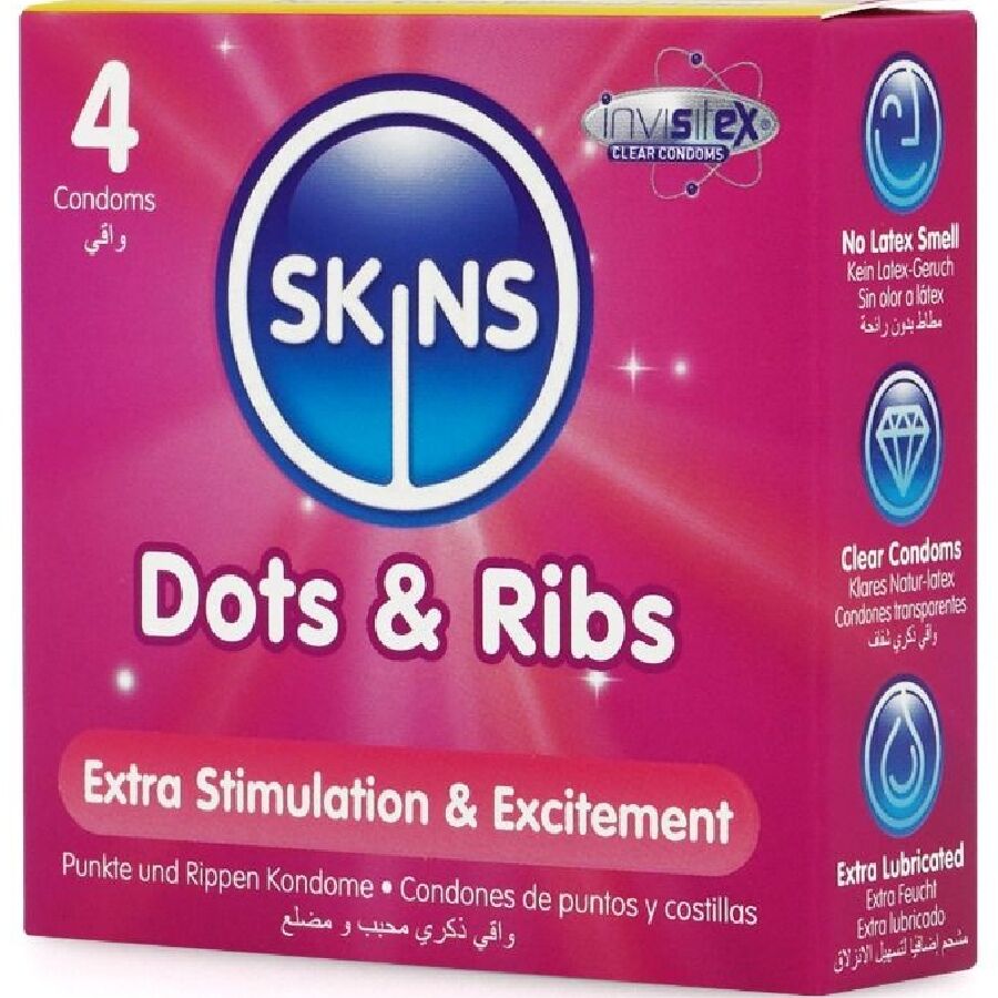 SKINS - 4-PACK PREMIUM DOTS & RIBS CONDOMS