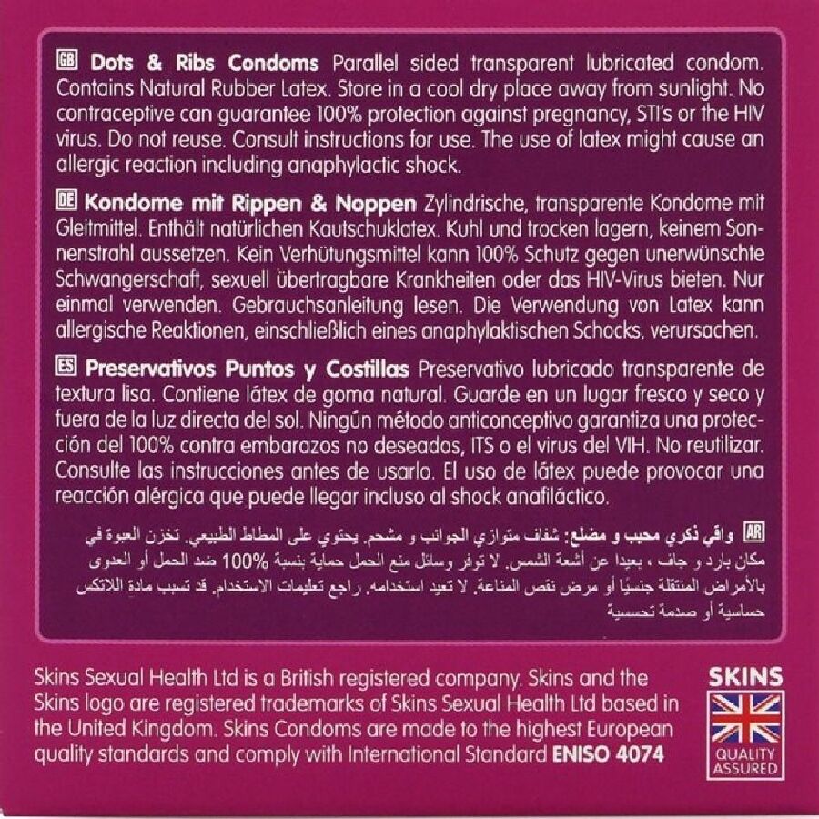 SKINS - 4-PACK PREMIUM DOTS & RIBS CONDOMS