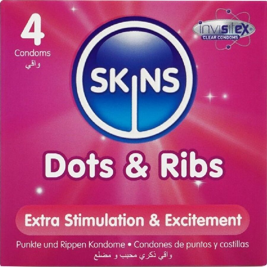 SKINS - 4-PACK PREMIUM DOTS & RIBS CONDOMS