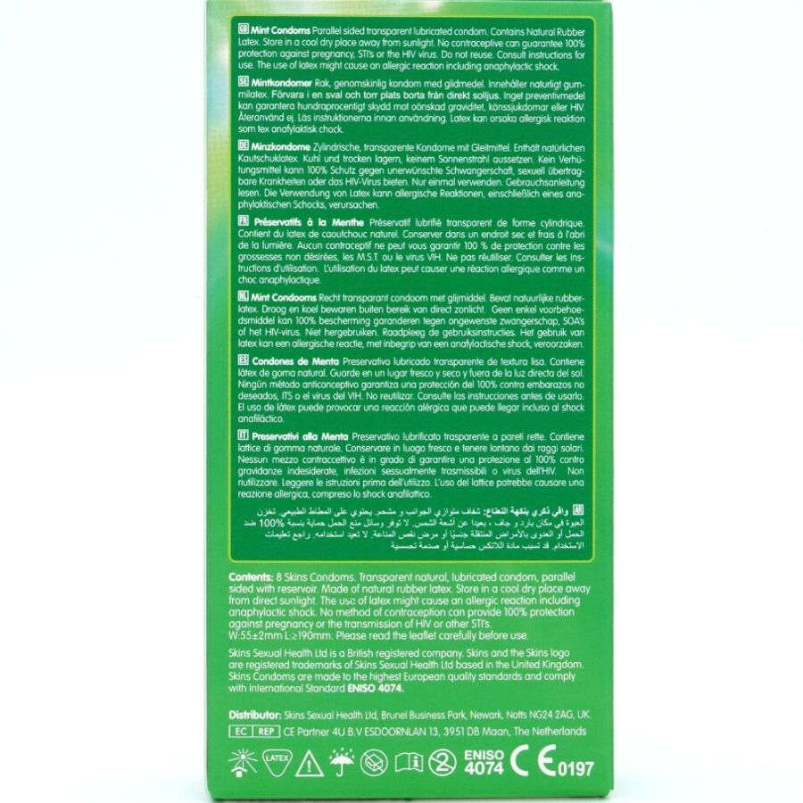 SKINS - PACK OF 8 PREMIUM MINT CONDOMS