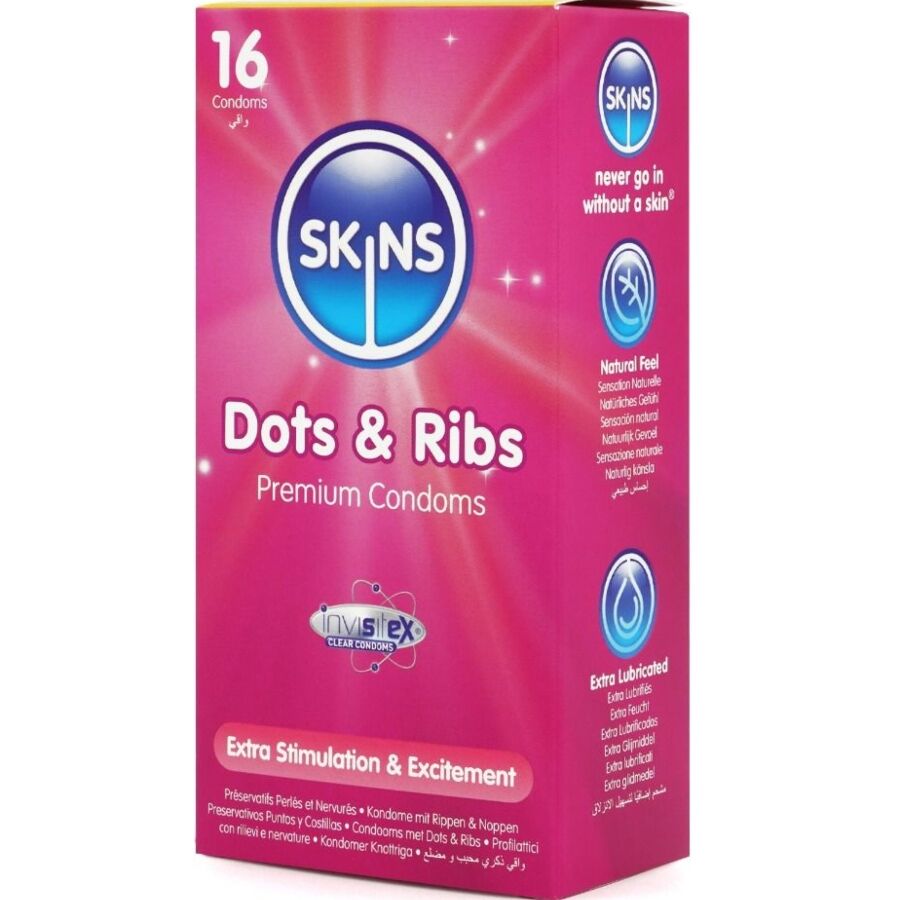 SKINS - PACK OF 16 PREMIUM DOTTED & RIBBED CONDOMS