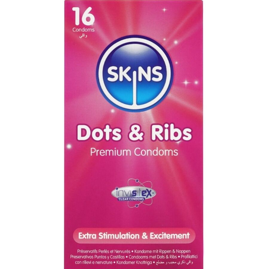 SKINS - PACK OF 16 PREMIUM DOTTED & RIBBED CONDOMS