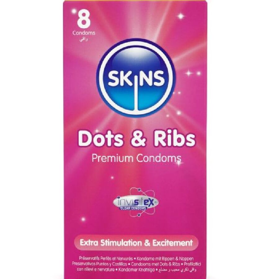 SKINS - PACK OF 8 PREMIUM DOTS & RIBS CONDOMS