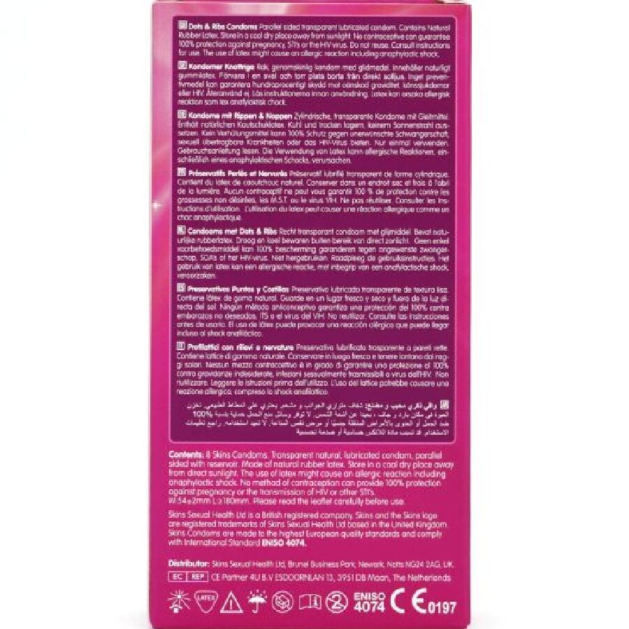 SKINS - PACK OF 8 PREMIUM DOTS & RIBS CONDOMS