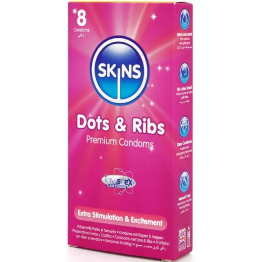 SKINS - PACK OF 8 PREMIUM DOTS & RIBS CONDOMS