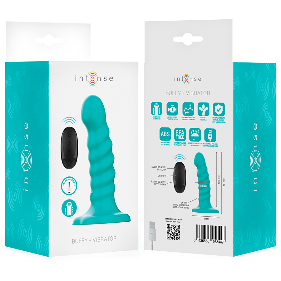 INTENSE - BUFFY VIBRATEUR TAILLE S DESIGN SPIRALE 10 VIBRATIONS TÉLÉCOMMANDE BLEUE