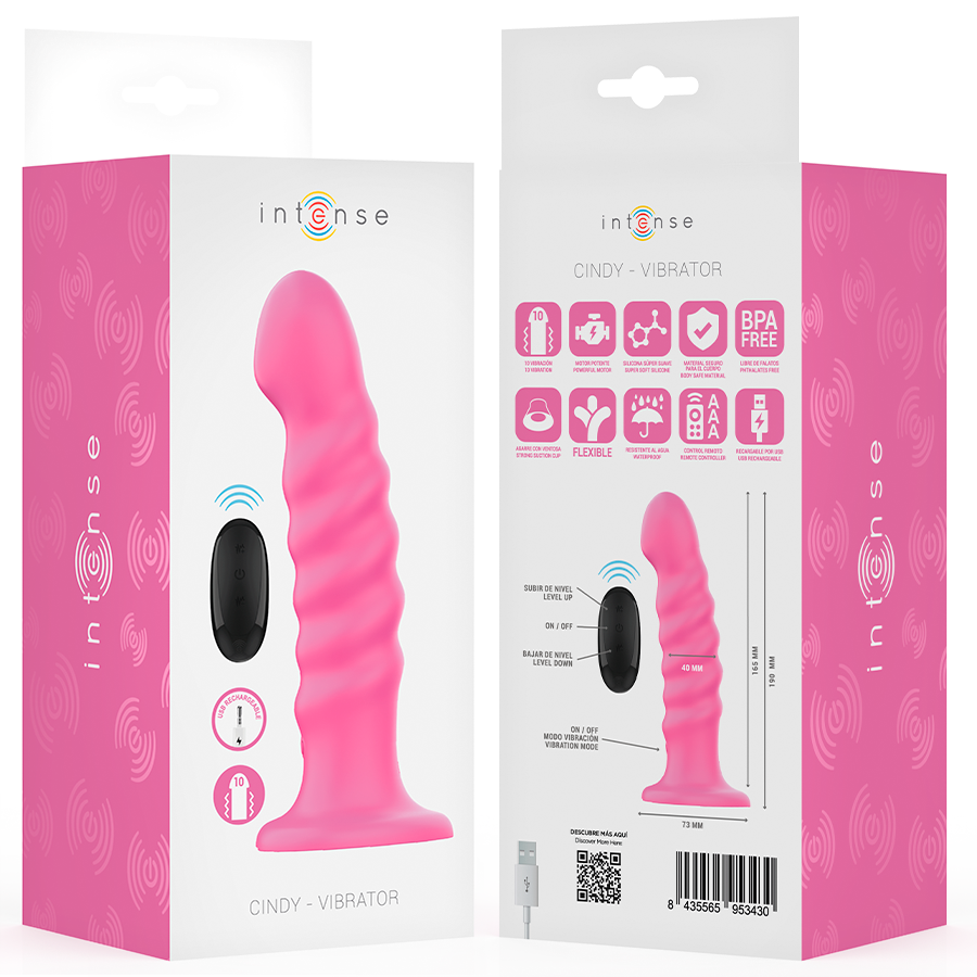 INTENSE - CINDY L-SIZE VIBRATOR SPIRAL DESIGN 10 VIBRATIONS PINK REMOTE CONTROL