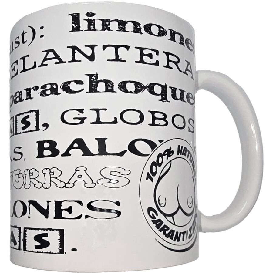 DIABLO PICANTE - WHITE MUG WITH SYNONYMS FOR BOOBS 370 ML
