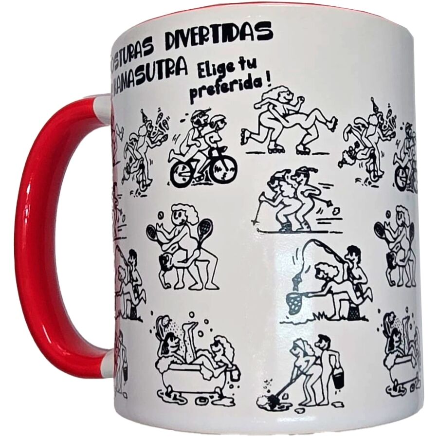 SPICY DEVIL - WHITE KAMASUTRA POSITIONS MUG WITH RED HANDLE 370 ML