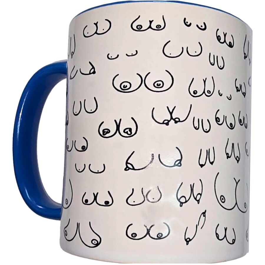 DIABLO PICANTE - WHITE BREASTS MUG WITH BLUE HANDLE 370 ML