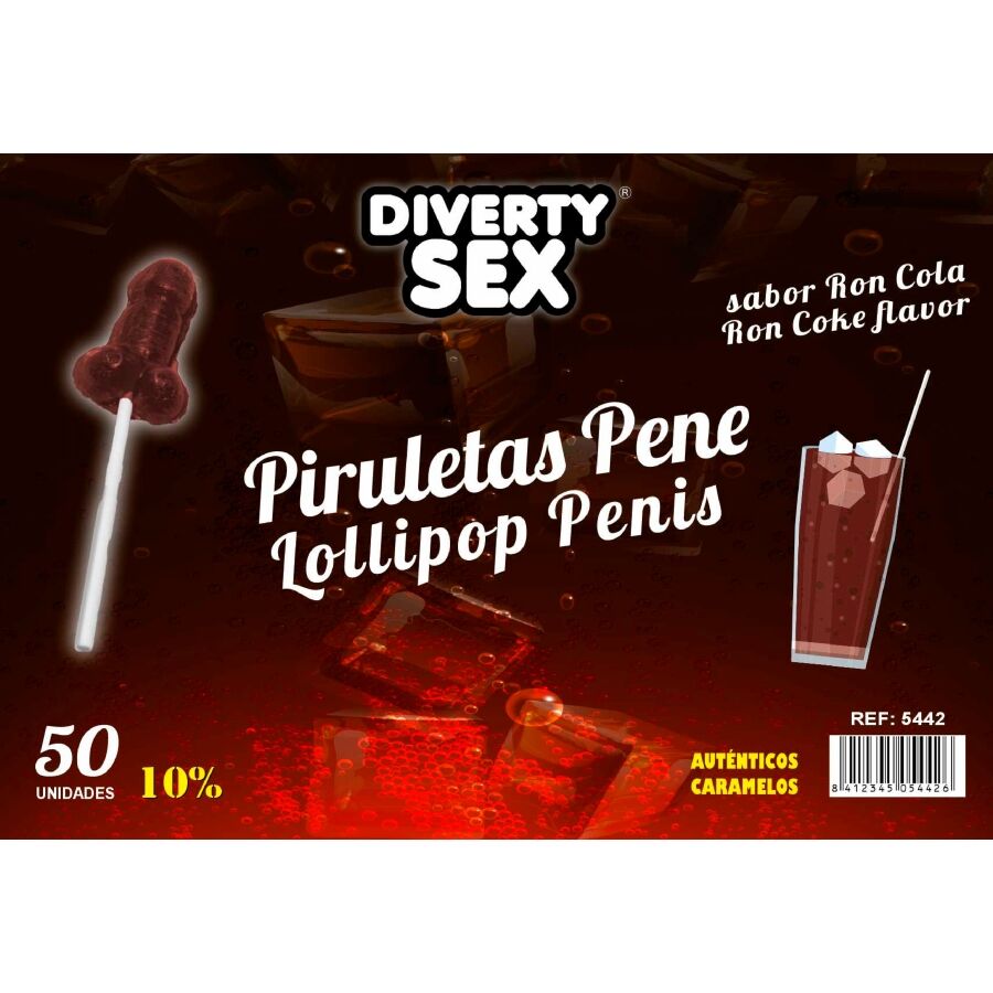 DIABLO GOLOSO - 50 PENIS LOLLIPOPS RUM COLA FLAVOR 10% ALCOHOL