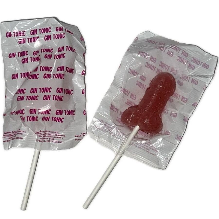 DIABLO GOLOSO - 1 PENIS-SHAPED LOLLIPOP GIN AND TONIC STRAWBERRY FLAVOR 10% ALCOHOL