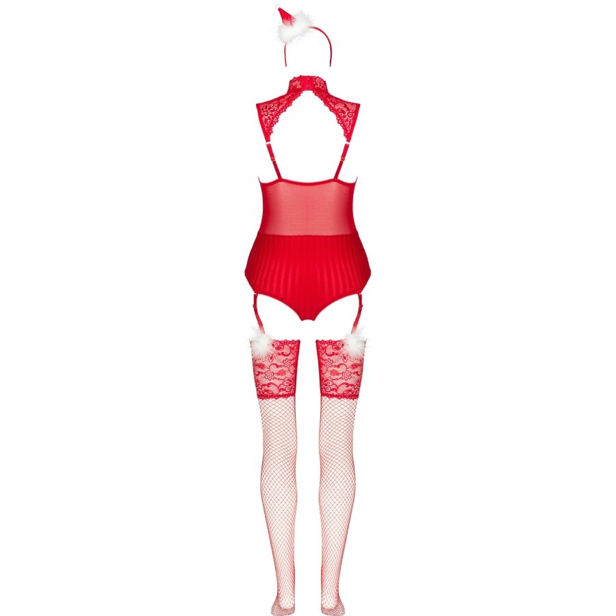 LIVCO CORSETTI FASHION - LIMPID SNOWFLAKES LC 90604 BODYSUIT + STOCKINGS + CHRISTMAS HEADBAND L/XL