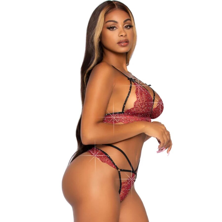 LEG AVENUE - 81623 BRALETTE + THONG SET BURGUNDY SIZE L