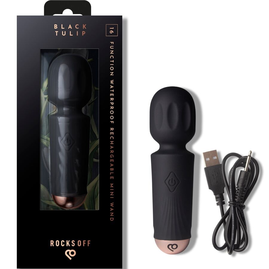ROCKS-OFF - RECHARGEABLE MINI BAGUETTE 16 FUNCTIONS BLACK TULIP