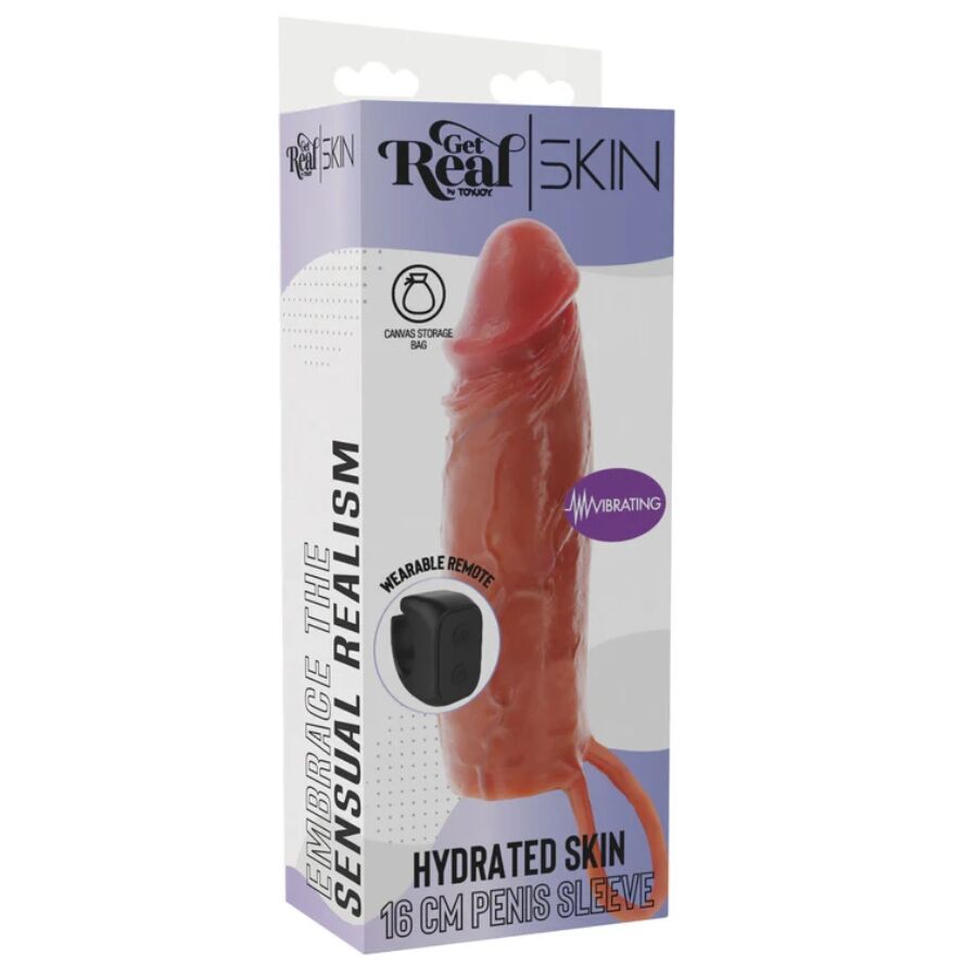 GET REAL - VIBRATING HYDRATING SILICONE PENIS SLEEVE CARAMEL 16 CM