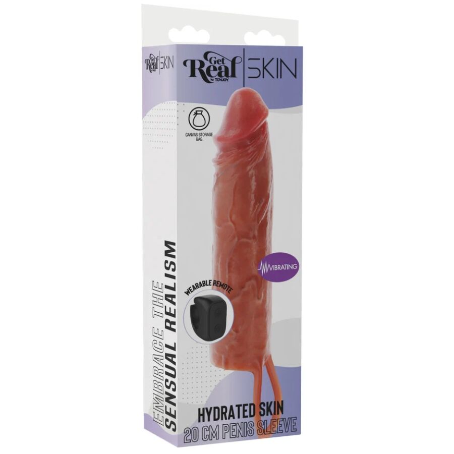 GET REAL - VIBRATING HYDRATING SILICONE PENIS SLEEVE CARAMEL 20 CM