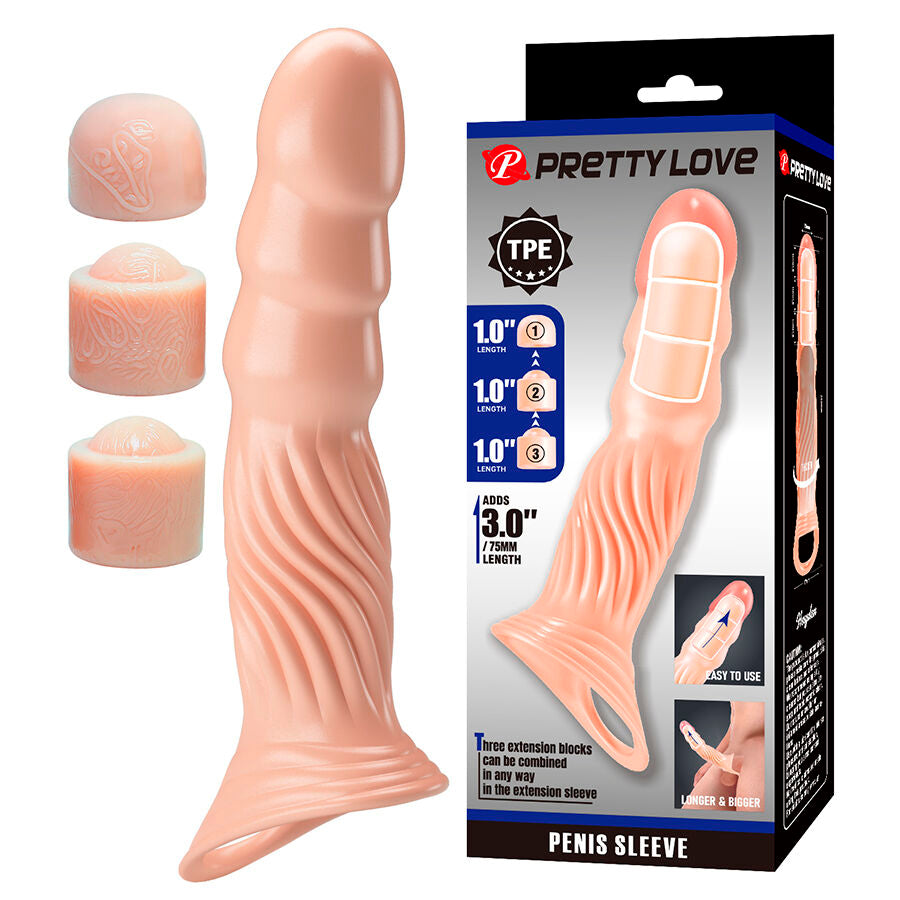 PRETTY LOVE - TEXTURED PENILE SLEEVE WITH EXTENDERS