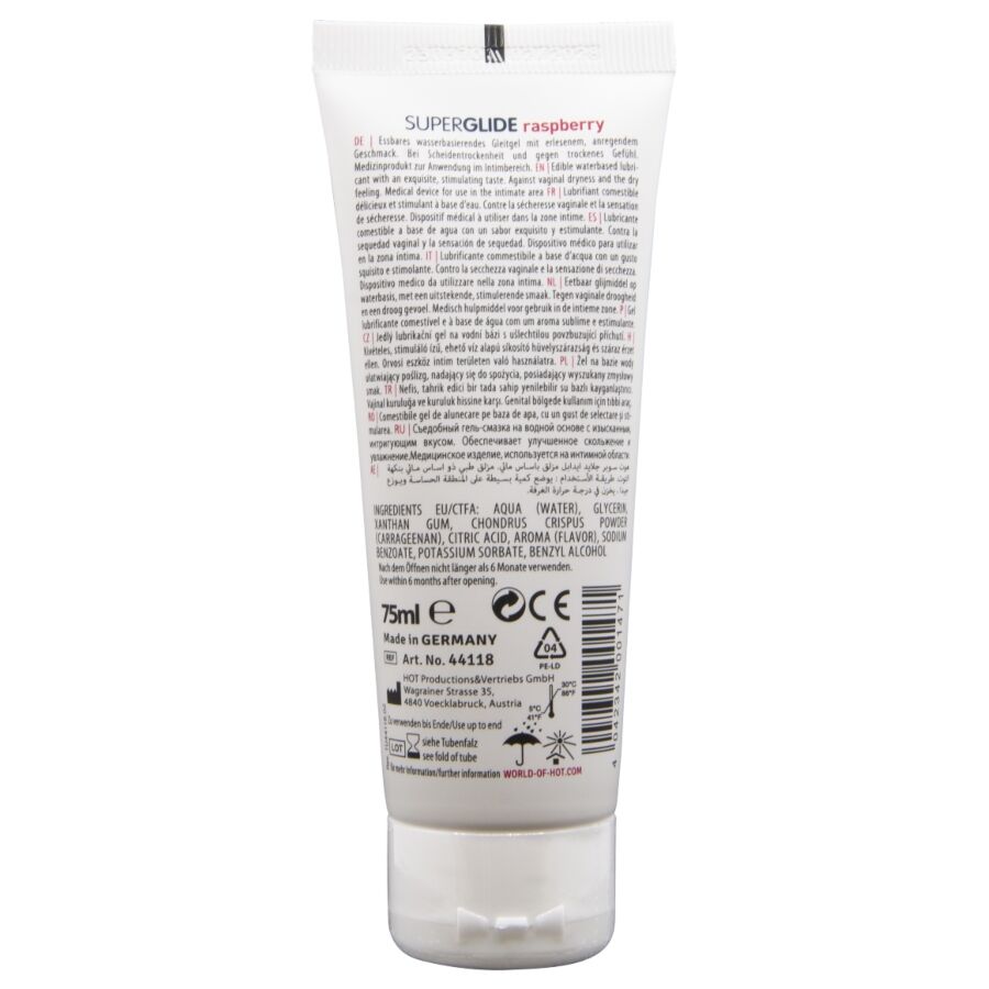 HOT - SUPERGLIDE EDIBLE WATER-BASED LUBRICANT RASPBERRY 75 ML